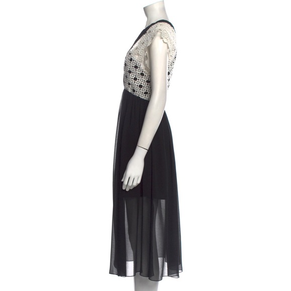 Sandro Paris Lace Trim Midi Dress in Black and White - Picture 10 of 15